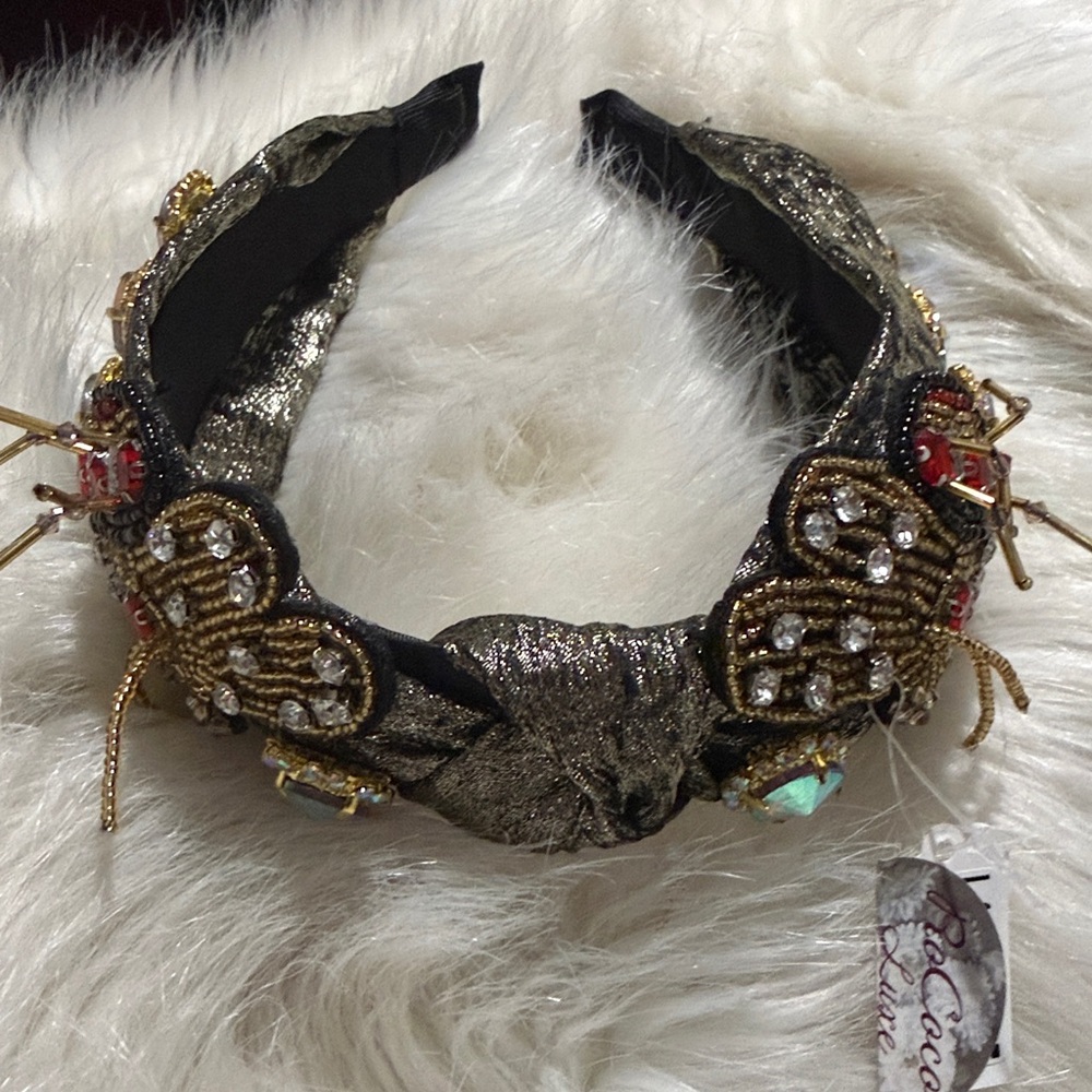 NWT headband beaded‎ butterfly butterflies crystals adornment costume party gold - Picture 5 of 17